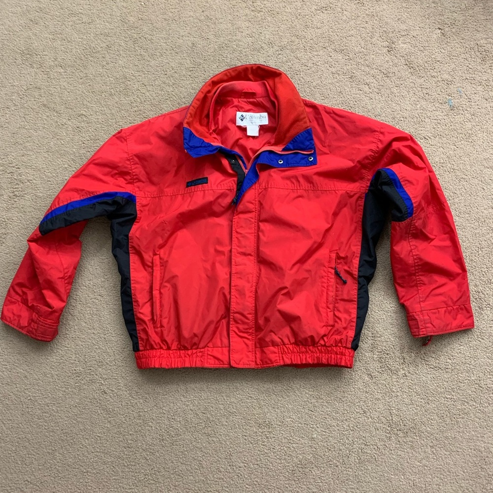 Vintage Columbia bugaboo winter jacket, color block, bright red, 90s style